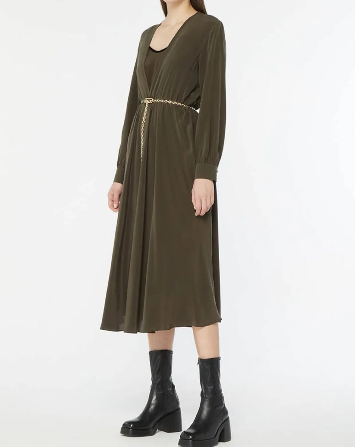 Robe 100% Soie Epsilon kaki-MaxMara Online