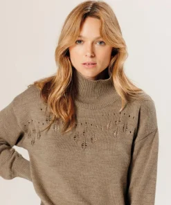 Robe Aliette ajourée 100% laine beige-Rodier Online