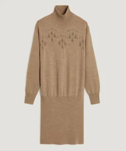 Robe Aliette ajourée 100% laine beige-Rodier Online
