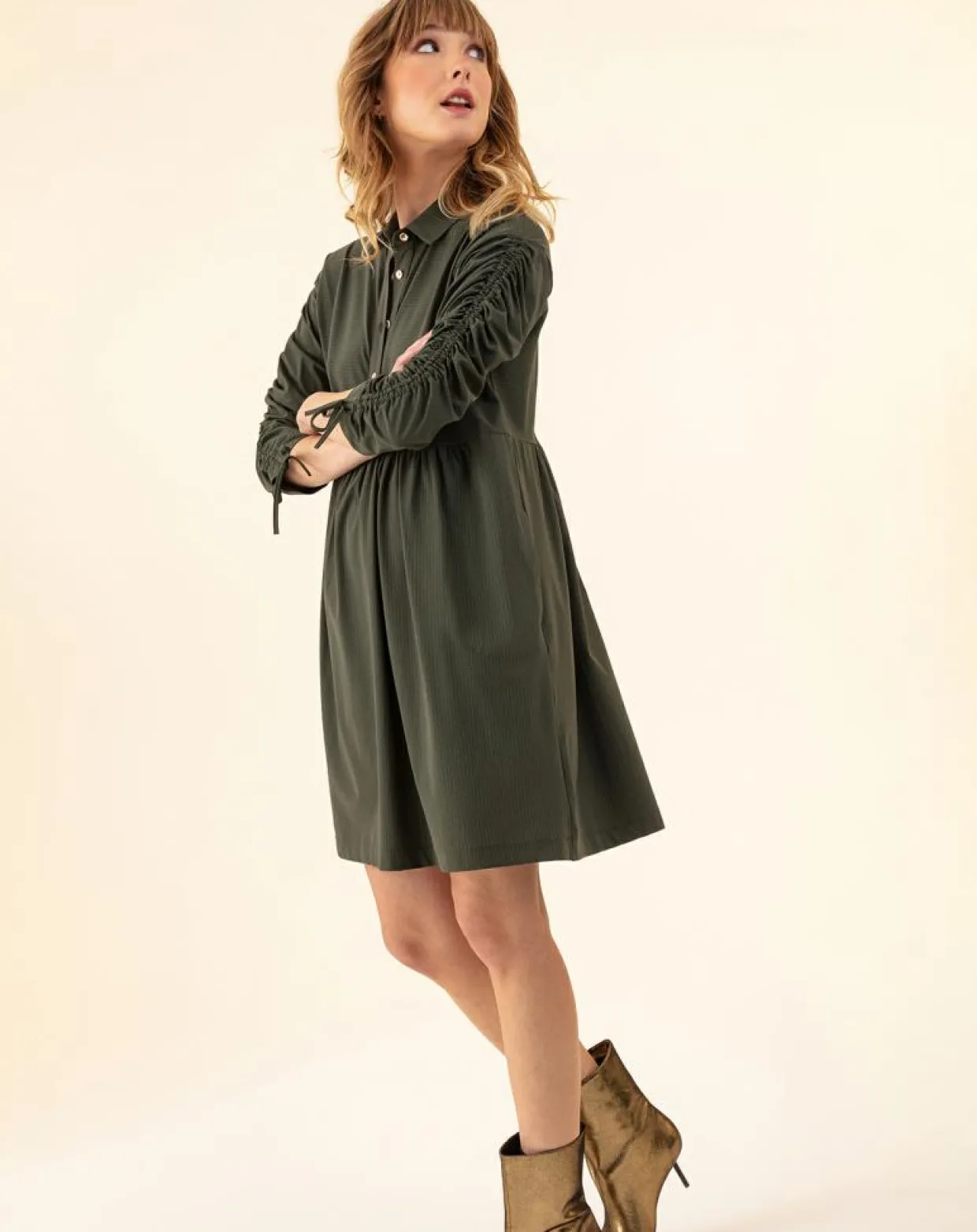 Robe Billy kaki rayure dorée-Indies New