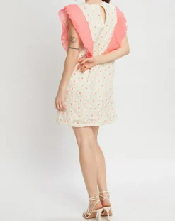 Femme Manoush Robes^Robe brodée Daisy écru/rose fluo