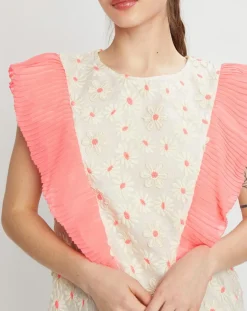 Femme Manoush Robes^Robe brodée Daisy écru/rose fluo