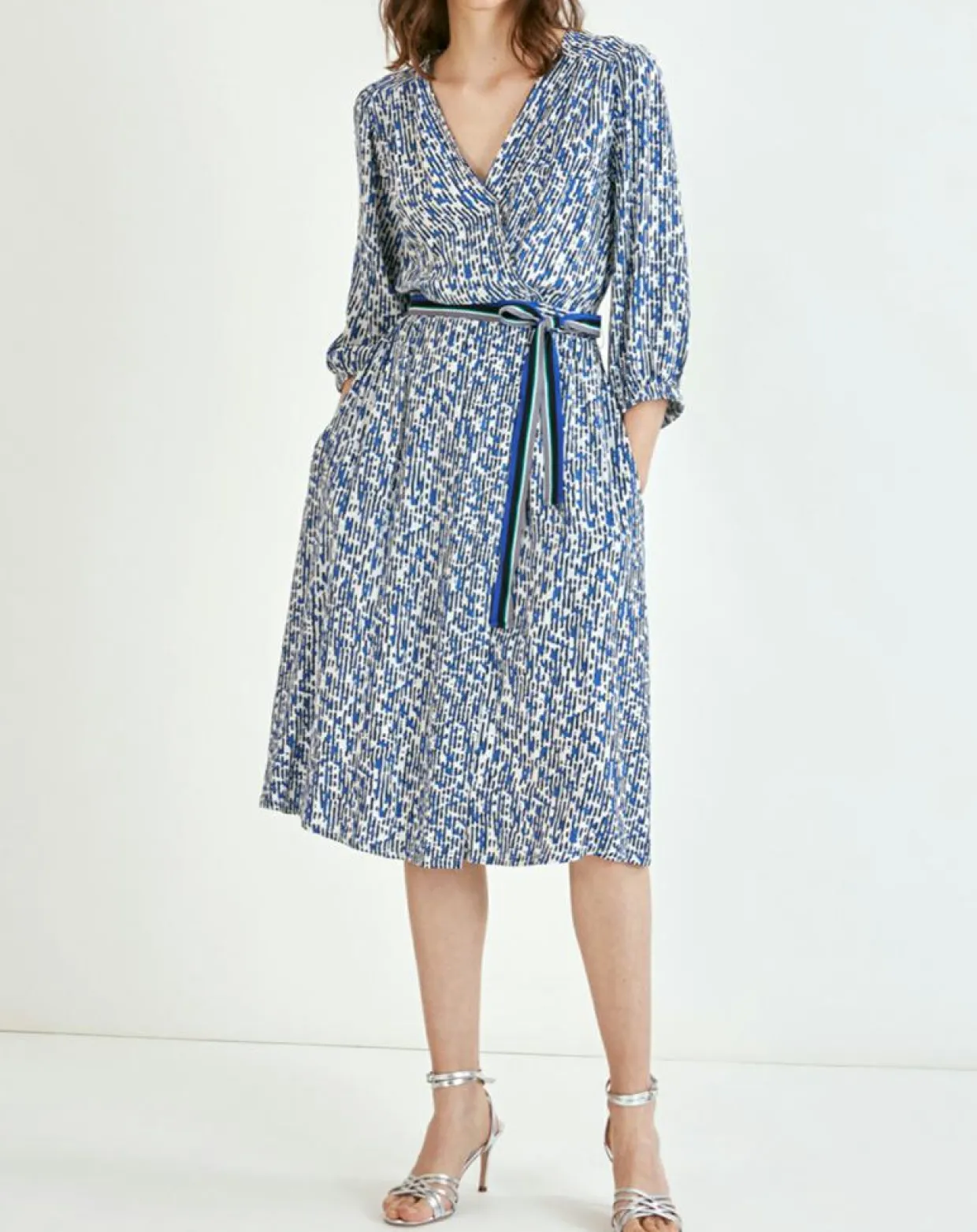 Robe Carmela imprimée bleu roi-Suncoo Outlet