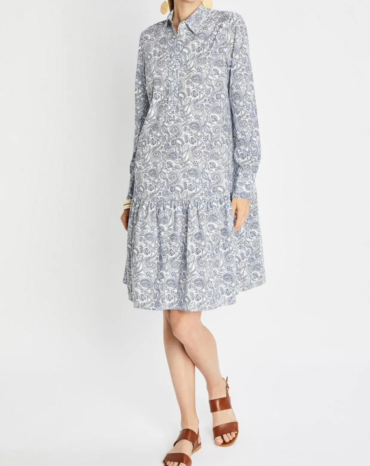Robe chemise à volant imprimée bleu/blanc-Marc O'Polo Best