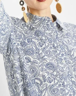Robe chemise à volant imprimée bleu/blanc-Marc O'Polo Best