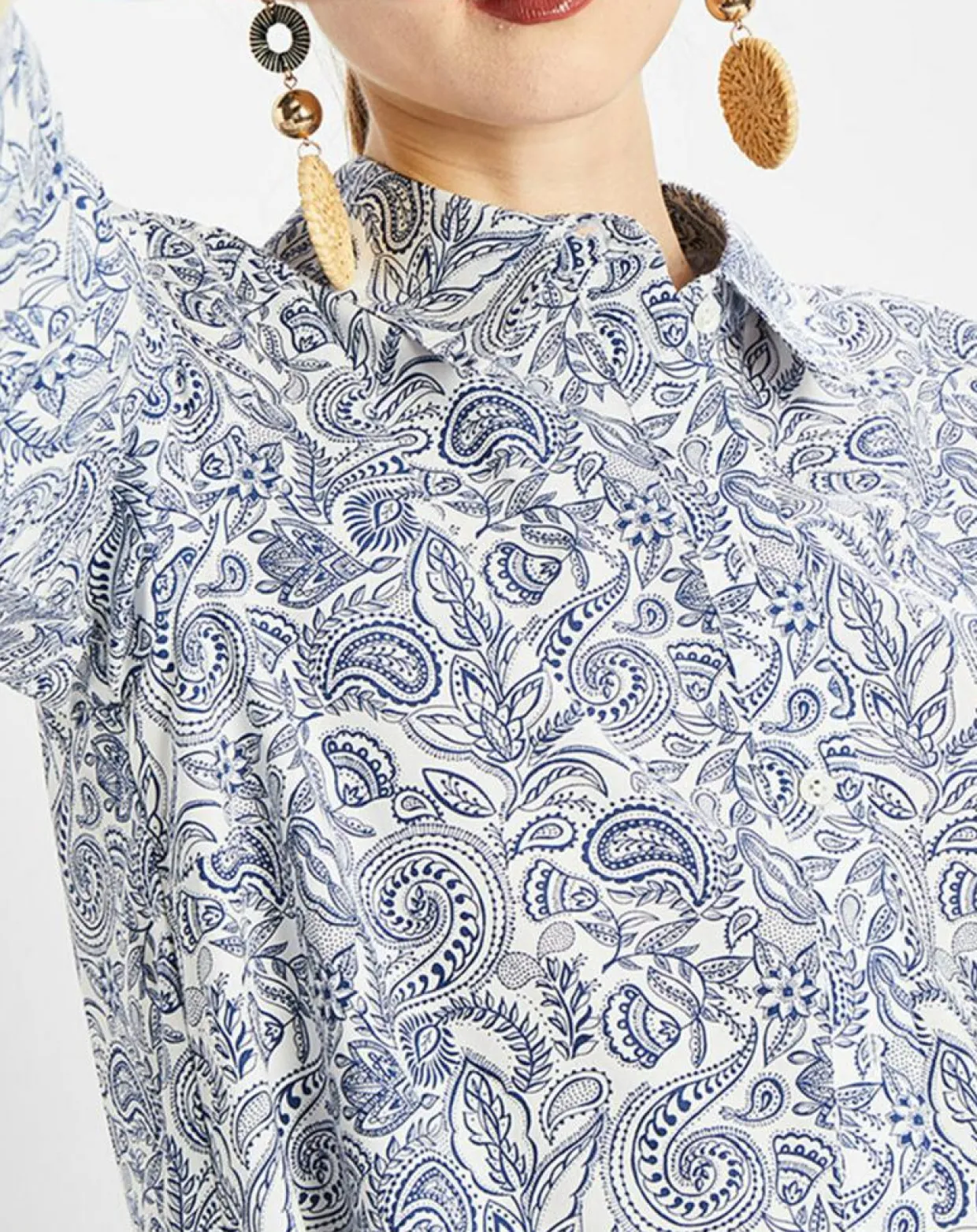 Robe chemise à volant imprimée bleu/blanc-Marc O'Polo Best