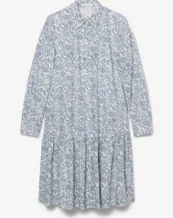 Robe chemise à volant imprimée bleu/blanc-Marc O'Polo Best