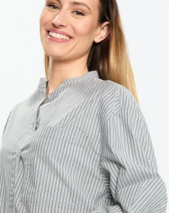 Femme Marc O'Polo Robes^Robe Chemise Col Mao Rayée Kl gris/blanc