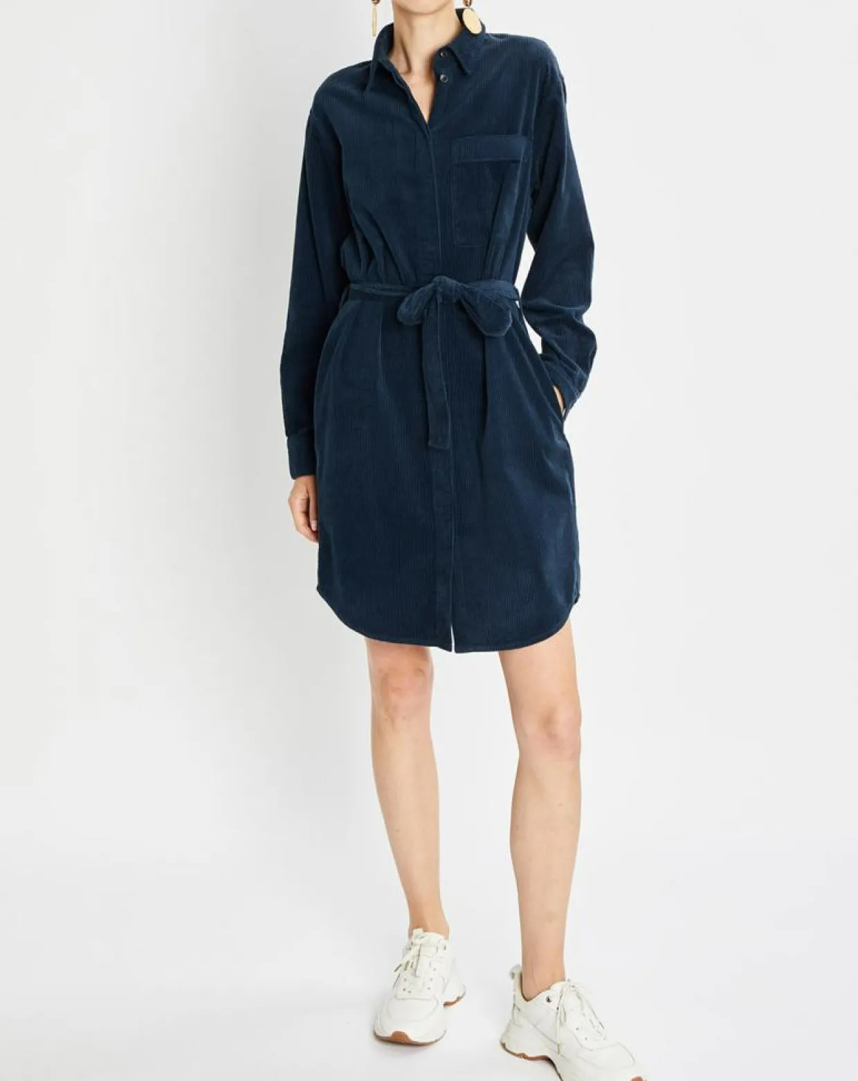 Femme Marc O'Polo Robes^Robe Chemise en Velours côtelé ceinturé bleu marine