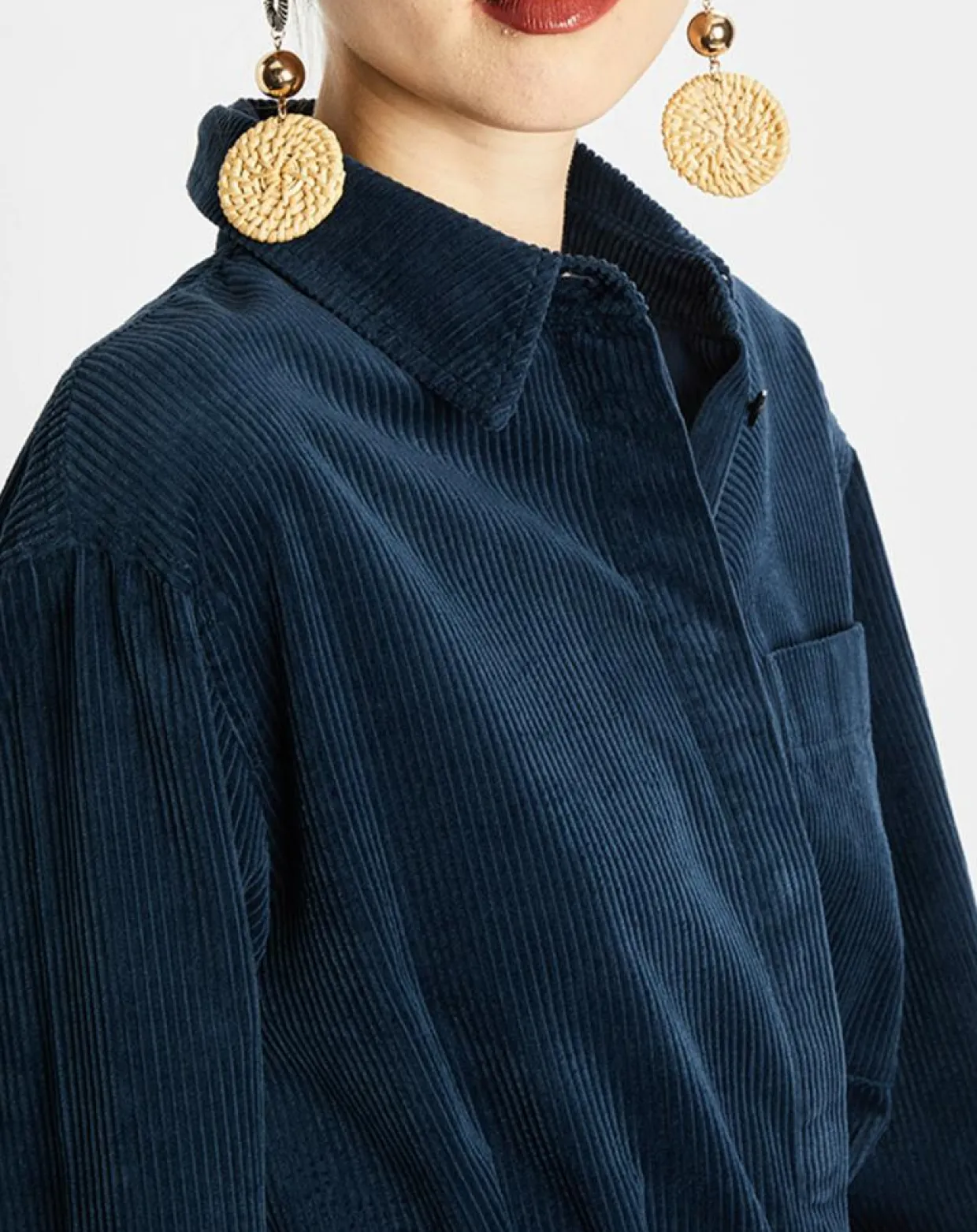 Femme Marc O'Polo Robes^Robe Chemise en Velours côtelé ceinturé bleu marine