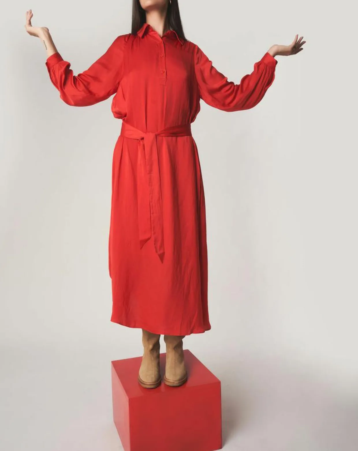 Robe chemise midi Judy rouge-Stella Forest Best