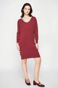 Robe col perle bordeaux-C&Jo Outlet