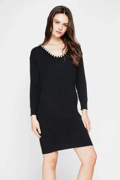 Robe col perle noir-C&Jo Outlet