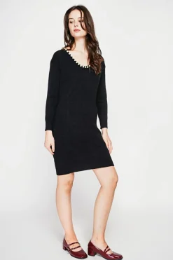 Robe col perle noir-C&Jo Outlet