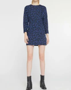 Femme Galeries Lafayette Robes^Robe court en Coton bio Clara imprimé léopard bleu/noir