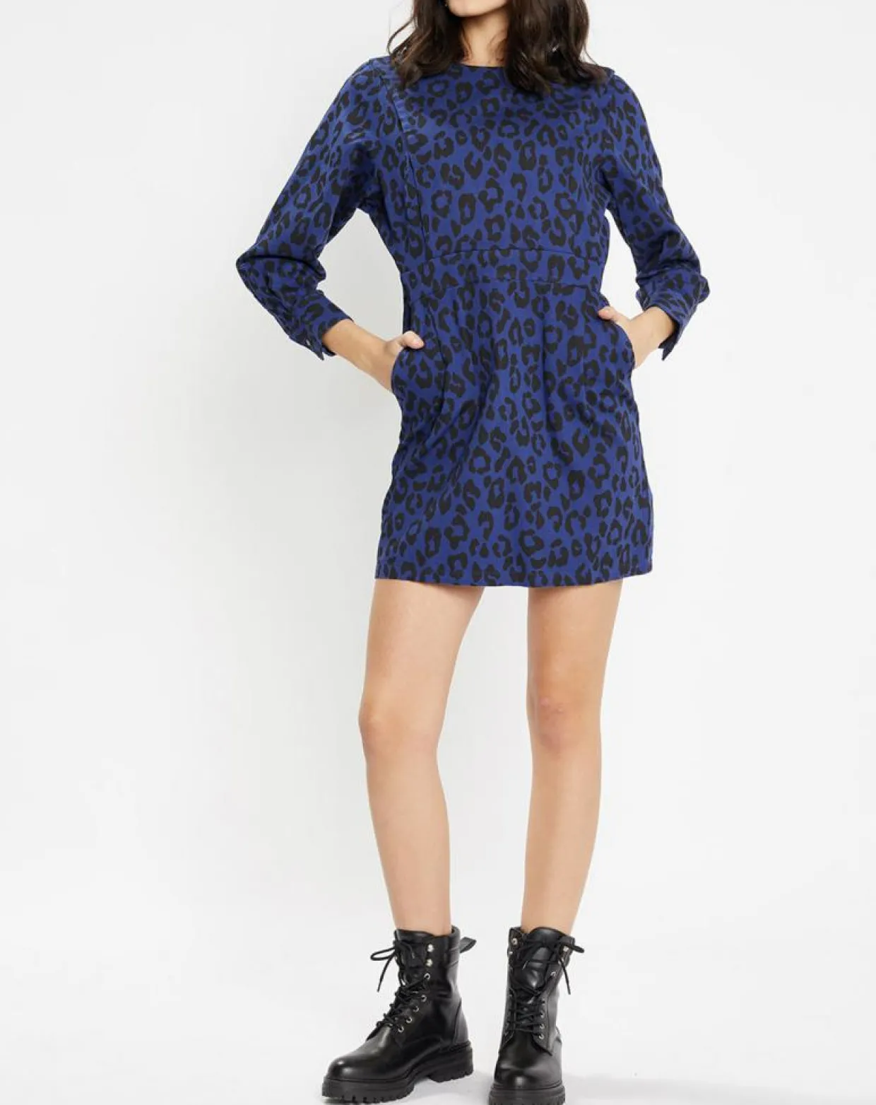 Femme Galeries Lafayette Robes^Robe court en Coton bio Clara imprimé léopard bleu/noir