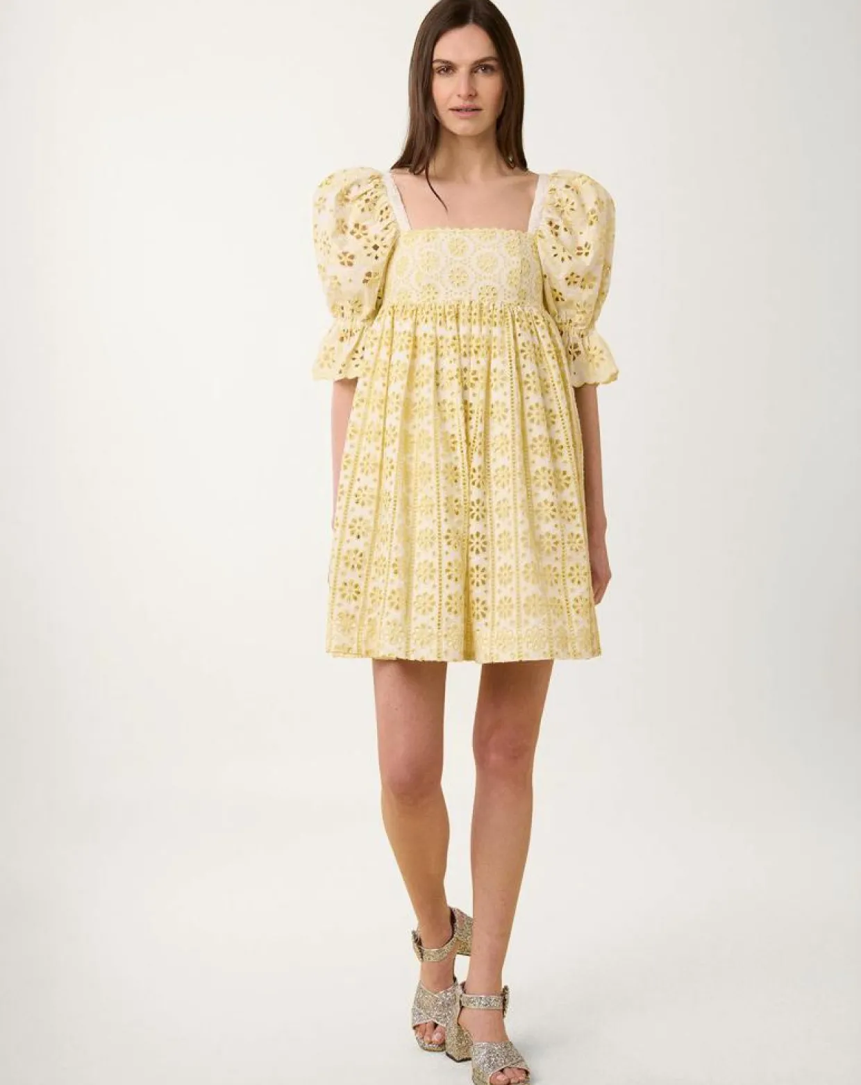 Robe courte Broderie blanc/jaune-Manoush Online
