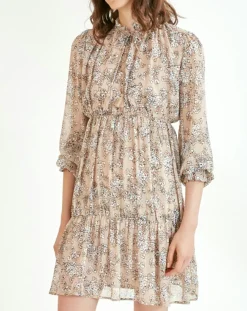 Femme Suncoo Robes^Robe courte Cali lurex imprimée beige