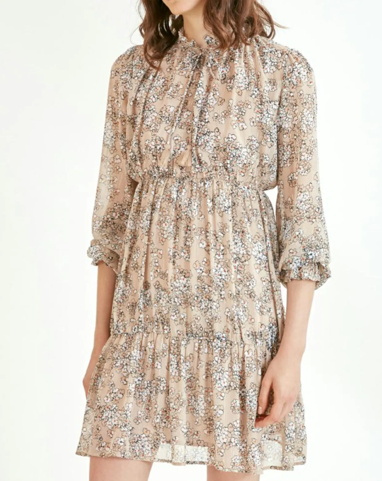 Femme Suncoo Robes^Robe courte Cali lurex imprimée beige