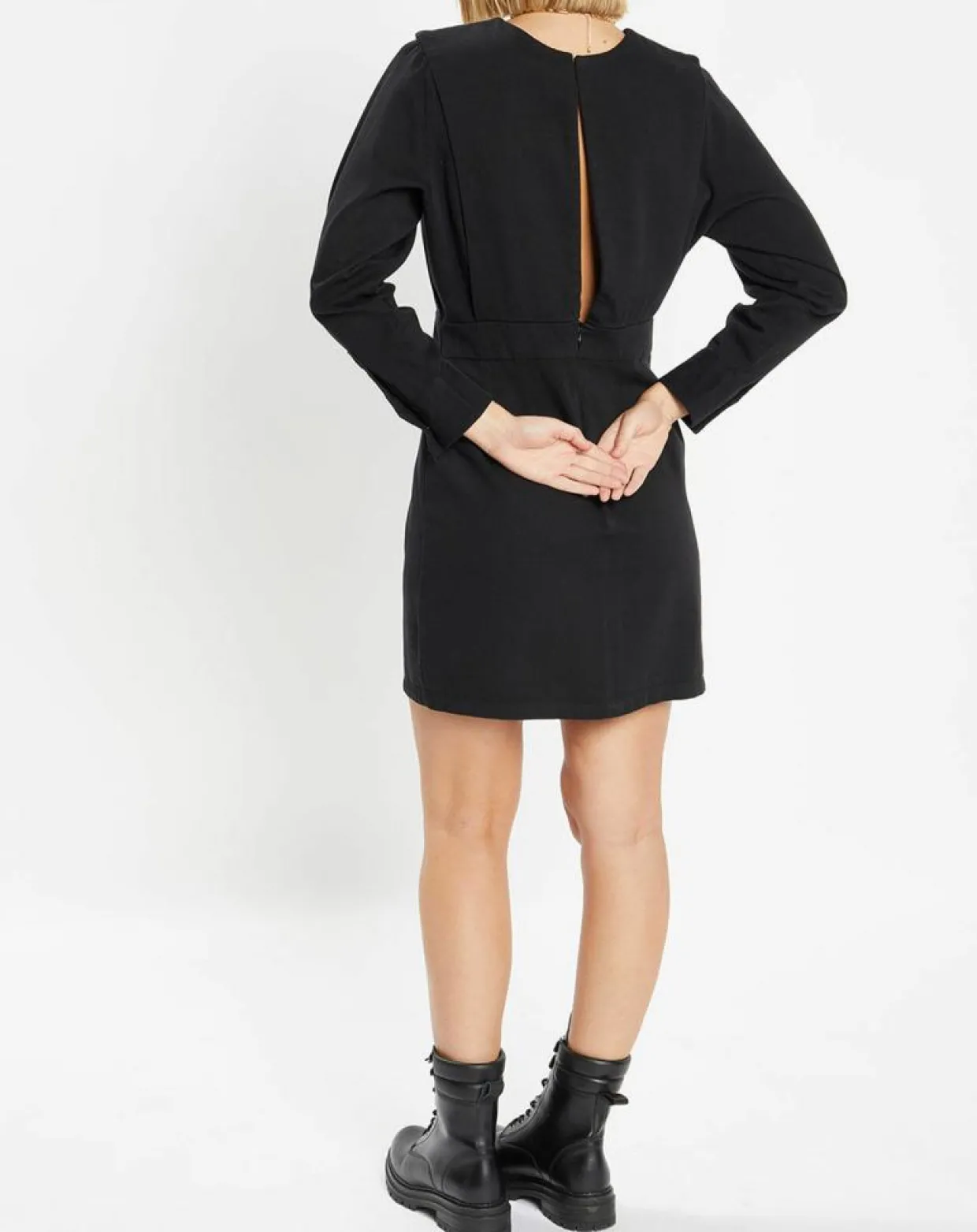 Robe courte en Coton bio Clara unie noire-Galeries Lafayette Hot