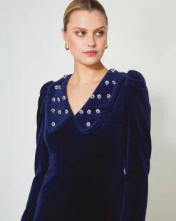 Robe courte en Velours Princesse encre-Manoush Clearance