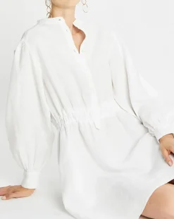 Femme Marc O'Polo Robes^Robe courtes 100% Lin Col Mao Kl écrue