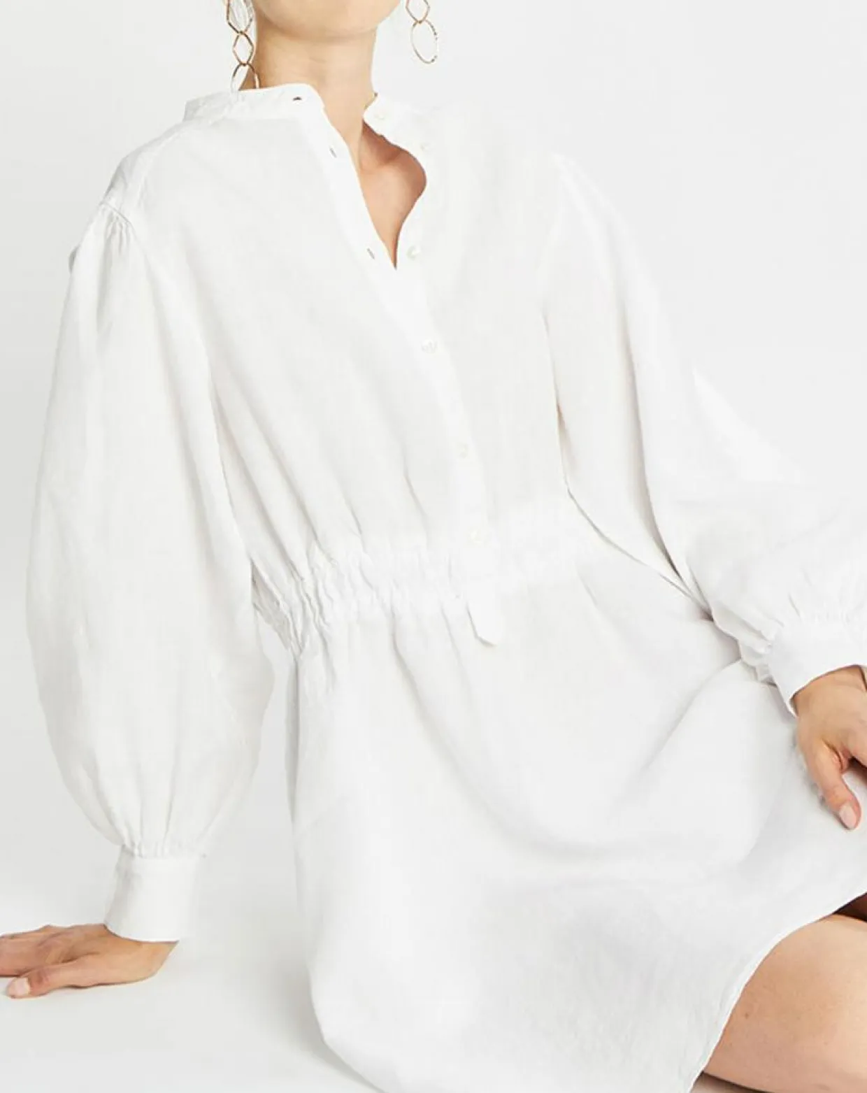 Femme Marc O'Polo Robes^Robe courtes 100% Lin Col Mao Kl écrue