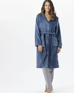 Robe de chambre en peluche flanelle Essentiel prusse-Le Chat Online