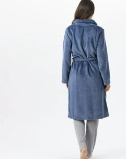 Robe de chambre en peluche flanelle Essentiel prusse-Le Chat Online
