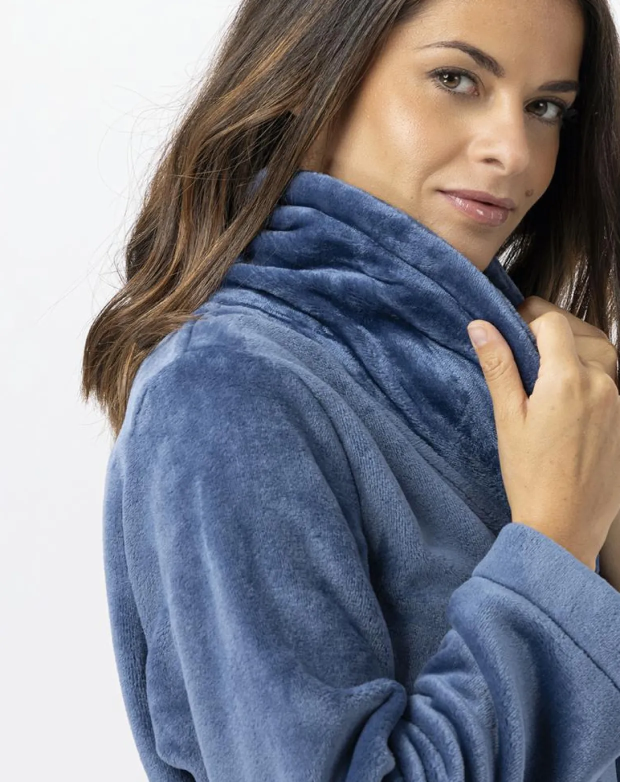 Robe de chambre en peluche flanelle Essentiel prusse-Le Chat Online