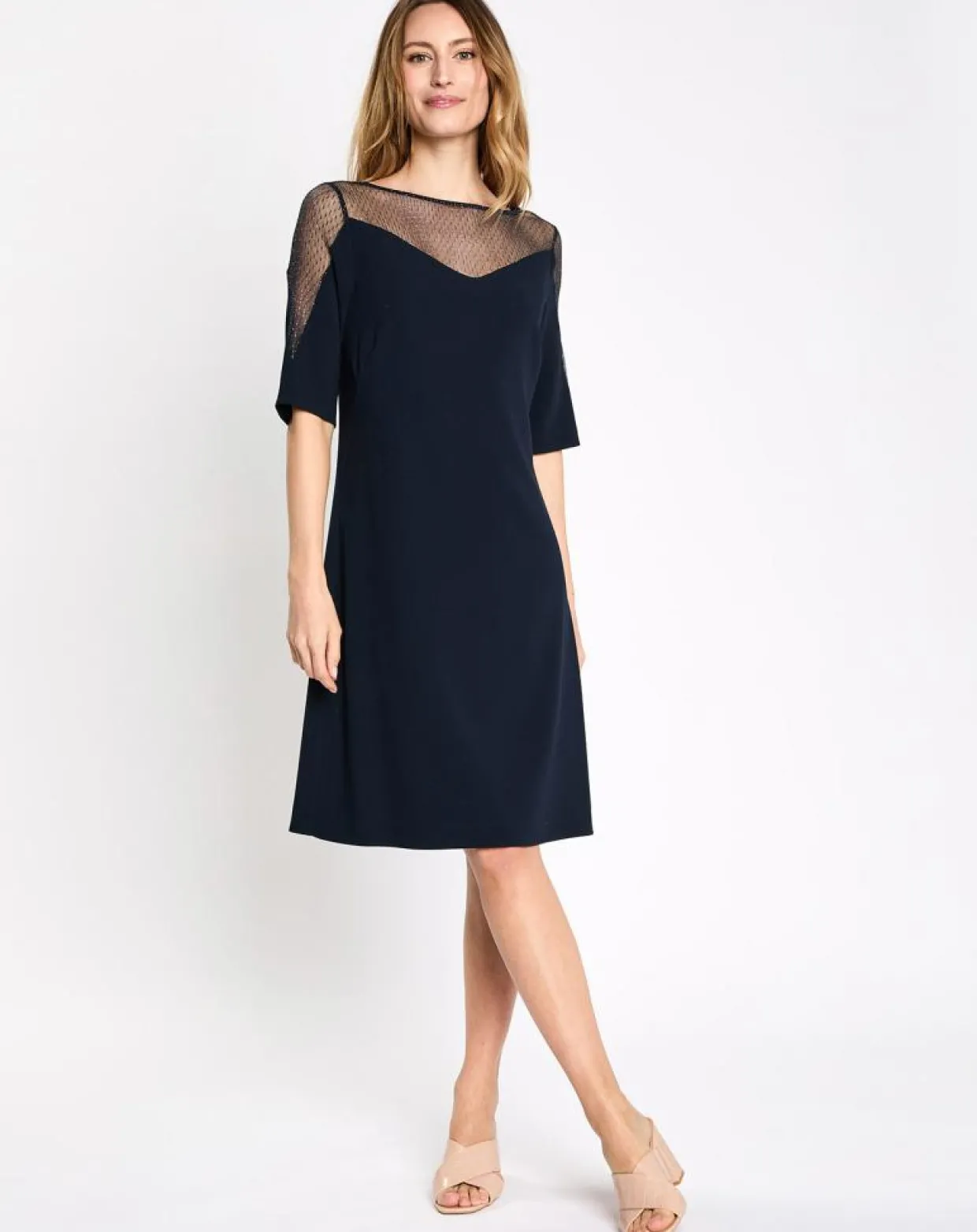 Femme Esprit Robes^Robe de céremonie v lurex bi matière bleu marine