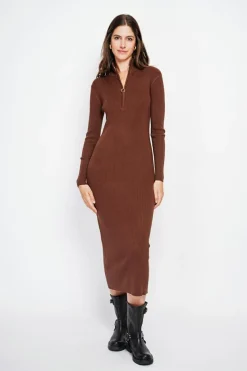 Femme Assuili Robes^Robe en Cachemire mélangé col montant café