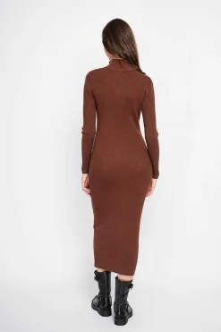 Femme Assuili Robes^Robe en Cachemire mélangé col montant café