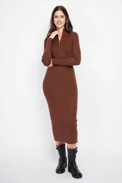 Femme Assuili Robes^Robe en Cachemire mélangé col montant café