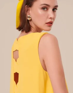Femme Tara Jarmon Robes^Robe en crêpe jaune