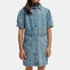 Enfant Scotch & Soda Fille^Robe en Jean courte en Toile de coton mélangé bleue