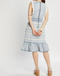 Femme Manoush Robes^Robe en jean Neige bleu clair délavé