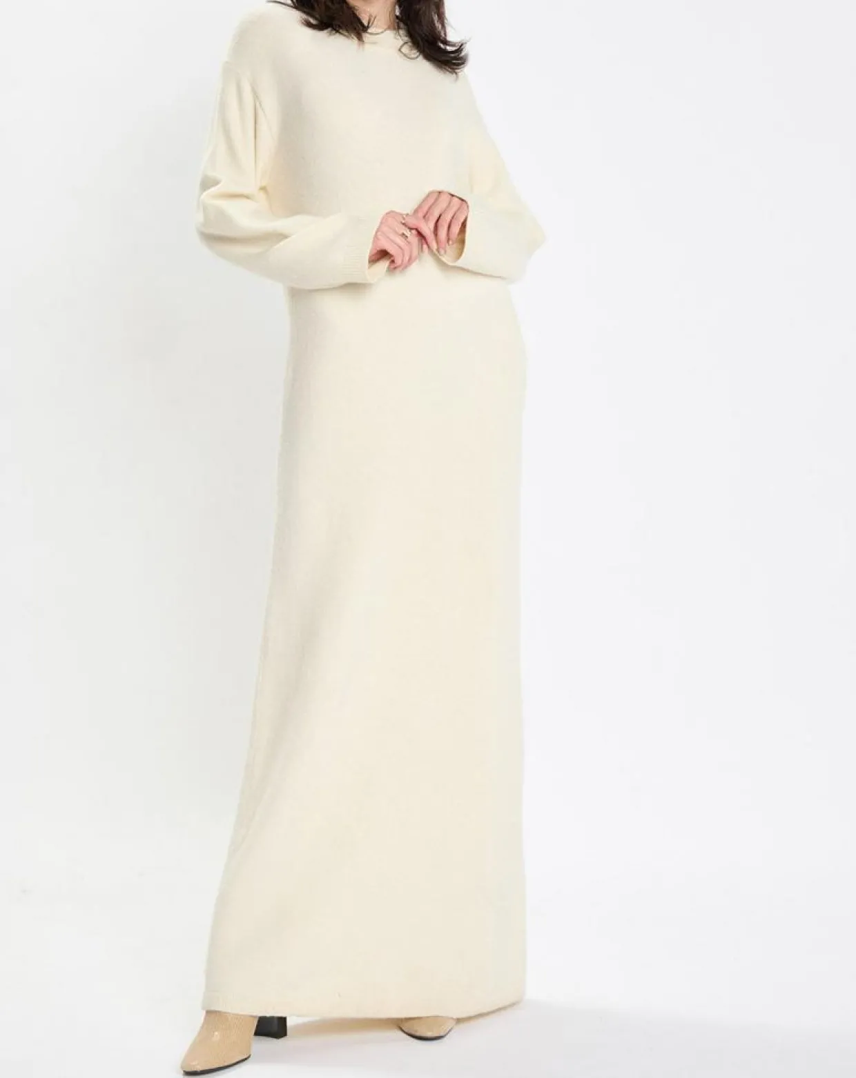 Robe en Laine mélangée maxi longue écru-Marc O'Polo Clearance