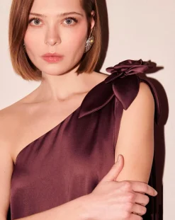 Robe en satin fluide chocolat-Tara Jarmon Outlet
