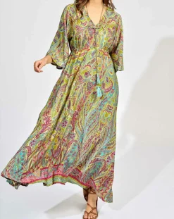 Robe en Soie mélangée Kylan vert/multicolore-Lauren Vidal New