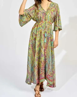 Robe en Soie mélangée Kylan vert/multicolore-Lauren Vidal New