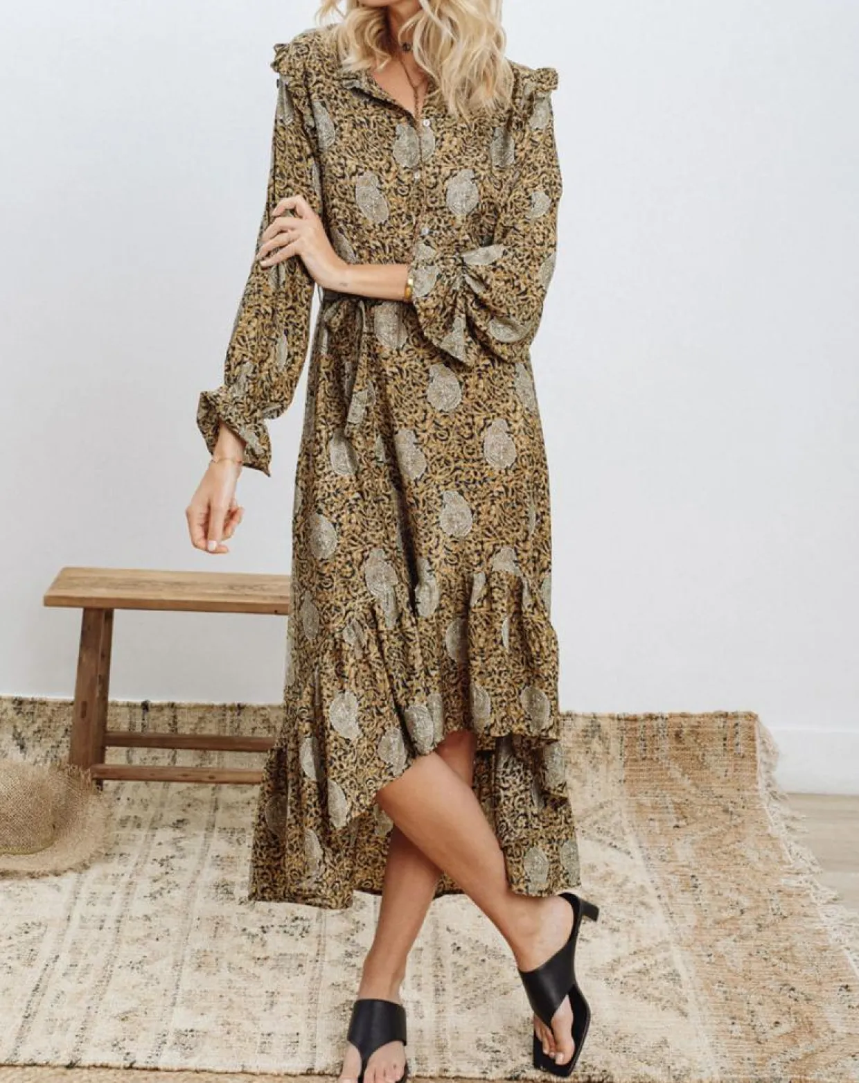 Robe en Soie mélangée Sasha dorée-Lauren Vidal Outlet