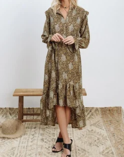Robe en Soie mélangée Sasha dorée-Lauren Vidal Outlet