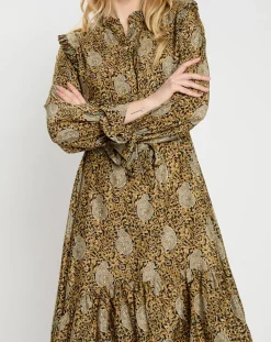 Robe en Soie mélangée Sasha dorée-Lauren Vidal Outlet