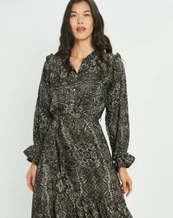 Femme Lauren Vidal Robes^Robe en Soie mélangée Sasha imprimée jaipur noire