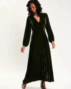 Robe en Velours Solo verte-Lauren Vidal Sale