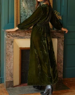 Robe en Velours Solo verte-Lauren Vidal Sale