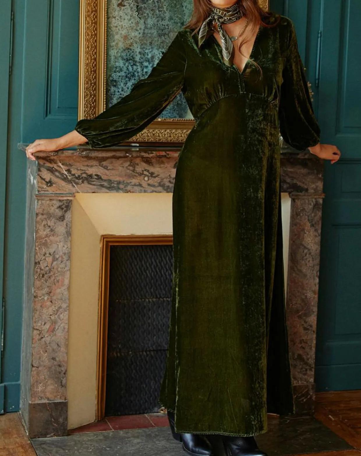 Robe en Velours Solo verte-Lauren Vidal Sale