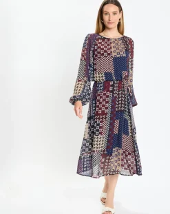 Robe en voile Klook imprimée bordeaux/marine-Marc O'Polo Discount