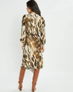 Robe en voile Moon imprimée fumée marron-Lauren Vidal Online